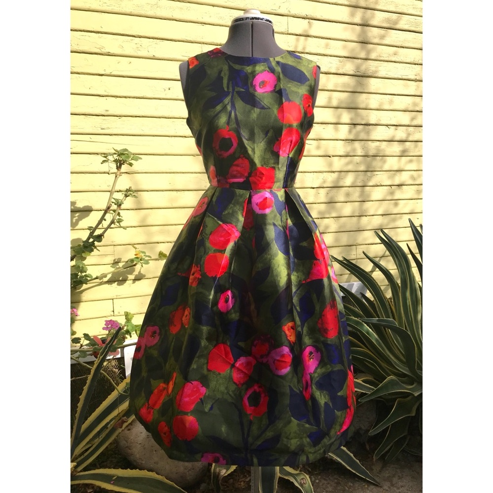Pleated Floral Swing Dress